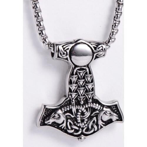Hot Sell Norse Thor Hammer Stainless Steel Mjolnir Viking Amulet Hammer Scandinavian Pendant Necklaces Norse Men' Jewelry
