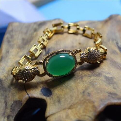 Liemjee Wholesale Classic Green Agate Leopard Luxury Inlaid Bracelet Fashion Jewelry For Women Namour Charm Gift All Sensons