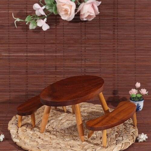 1set 1:12 Dollhouse Miniature Doll House Decor Dollhouse Accessory Decoration Wooden Dining Table Chair Set