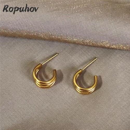 ROPUHOV 2021 Jewery Trendy Korean Perfect New Earrings Simple Semi-circular C-shaped Earrings Fashion Earrings