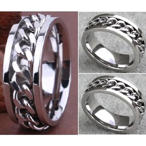 30pcs/lot Mens Silver CHAIN Stainless steel SPINNRING Rings Unique Man Spinner Rings Wholesale Jewerly Great for Resale