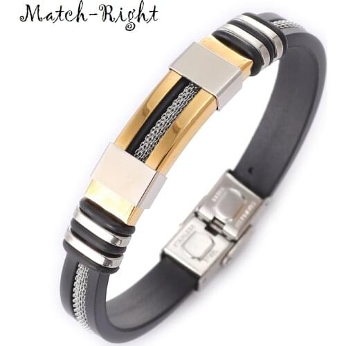 Match-Right Mens Leather Bracelets Metal Bracelet Cuff for Men Stainless Steel Bracelets Bangles Mens Wristband BR016