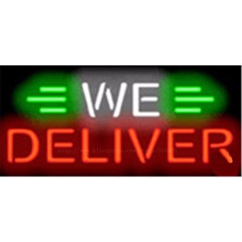 We Deliver NEON SIGN REAL GLASS BEER BAR PUB LIGHT SIGNS store display Packing Food Dinning pizza Advertising Lights 17*14"