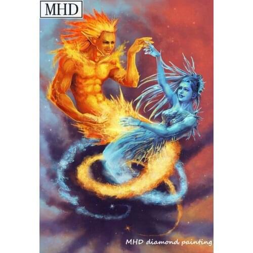 Full round drill 5d diy diamond painting kit diamond mosaic ice fire couple pattern 3D embroidery for home decoration gift set