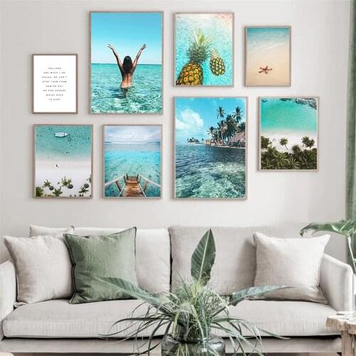 Summer Landscape Wall Art Poster Ocean Sexy Girl Beach Starfish Art Print Pineapple Canvas Painting Modern Pictures Home Decor