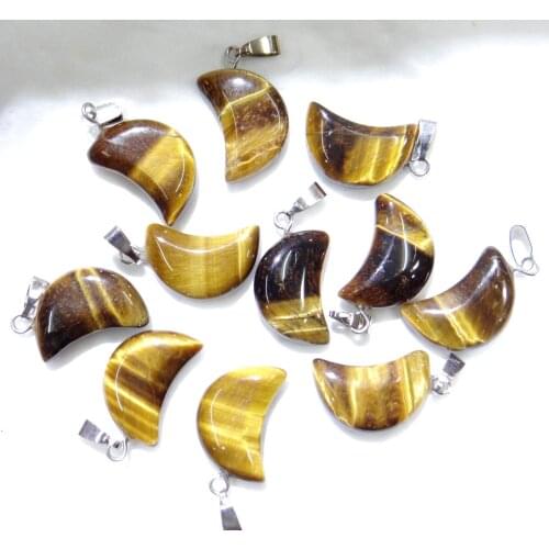 Natural Stone Quartz Crystal tiger eye Turquoises Opal Charms Moon Pendants For diy Jewelry Making necklace Accessories12pcs