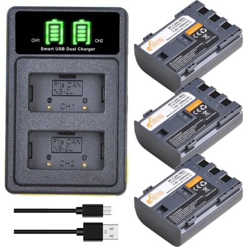 NB-2L NB-2LH BP-2L5 Camera Battery + LED USB Dual Charger with Type C Port for Canon EOS 400D S80 S70 S50 S60 S40 S30 350D G7 G9