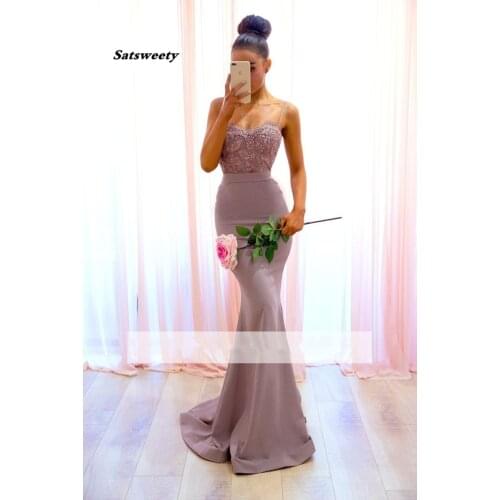 Cheap Bridesmaid Dresses Under 50 Mermaid Spaghetti Straps Lace Beaded Backless Long Wedding Party Dresses