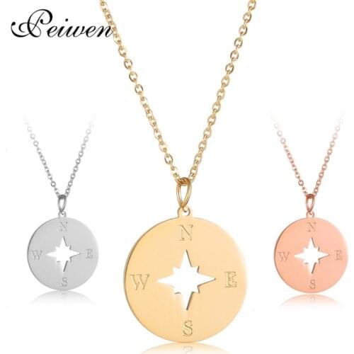Stainless Steel Compass Pendant Necklace For Women Lovers Rose Gold Silver Color Tiny Round Charm Choker Fashion Jewelry Gift