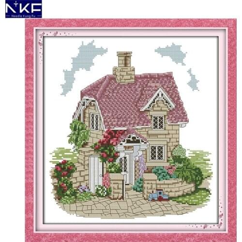 NKF Exquisite Villa Stamped Cross Stitch Pattern DIY Kits Needlework Embroidery Set Chinese Cross Stitch for Home Decor