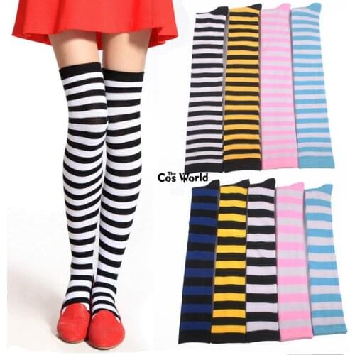 17 Colors Girls Student Autumn Winter Warming Stripes Stocking Over The Knee Socks Thigh Highs For Anime School Uniform