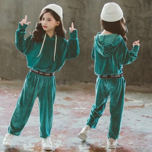 Girls Spring Autumn Sports Clothing Sets Big Children Fashionable Hoodies + Loose Pants 2pcs Outfits Kids Casual Outdoor Clothes