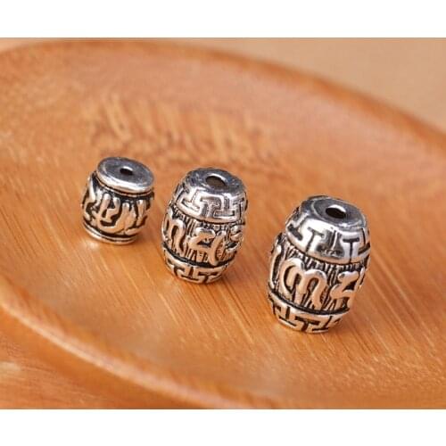 New! 925 Silver Tibetan OM Mantra Beads Sterling Silver Buddhist Words Jewelry Beads Real Silver Tibetan Six Proverb Beads