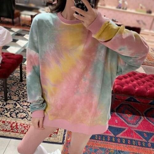 Autumn Women Printing Long Sleeve Pullover Hoodies Women‘s Sweatshirts Harajuku Tie dye Hip Hop Pullover