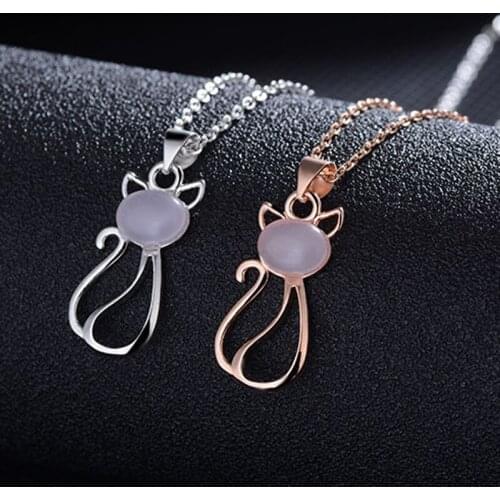 Hot Lovely Cute Crystal Opal Cat Pendant Necklace for Women Girls Pendant Choker Necklaces Jewelry
