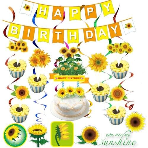 Sunflowers Happy Birthday Banners Spiral Charm Kids Party Decorations Baby Shower Sun flower Paper Flags Garland Tablecloth