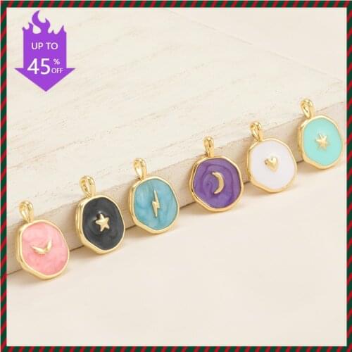 Drop Oil Colored Enamel Moon Star Heart Lightning Wing Pendant DIY Charms for Jewelry Making Charms for Necklace Bracelet 2021