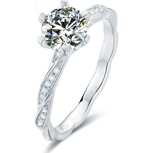 Luxury 100% 925 Sterling Silver Created Round Real 1 Carat D Color Moissanite Wedding Rings For Women Simple Party Fine Jewelry