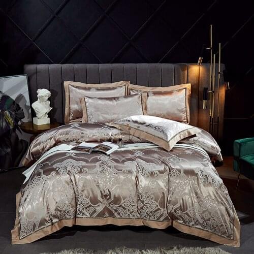 Luxury European Style Satin Jacquard Silk/Cotton Bedding Set Duvet Cover Bed Linen Bed sheet Pillowcases King Queen Size 4PCS