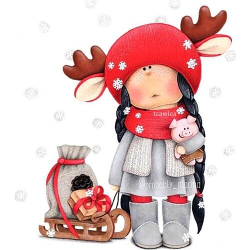 Sleigh Gift Pig Doll Elk Hat Girl Metal Cutting Dies Human Doll Stencil for DIY Craft Scrapbooking Cards Decorative