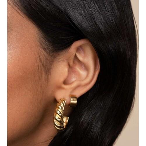 Large croissant dome hoop earrings for women stainless steel gold minimalist C hoop earrings fashion fall winter jewelry