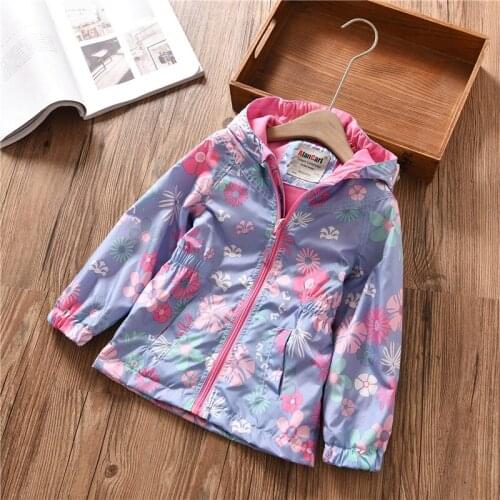 2020 New Spring Summer Kids Windbreaker Girls Jackets Printed Flowers Hooded Outwear For Girls Teenage Outerwear 90-150cm