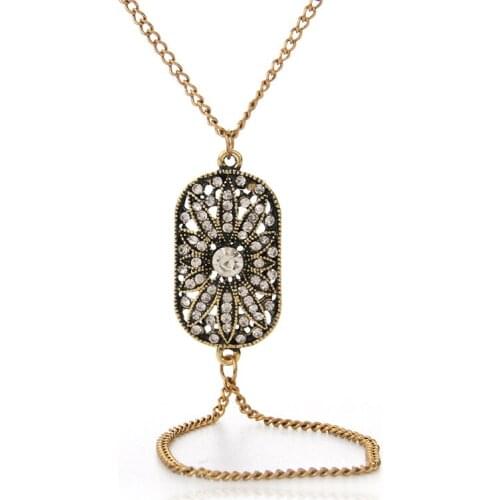 Vintage Jewelry For Women bracelet connected finger chain Gold crystay flower Adjustable Size chain Ethnic Hand Back Bijoux