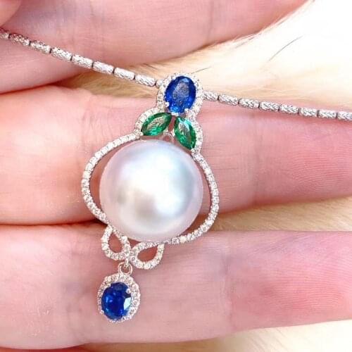 D327 Pearl Pendant Fine Jewelry 925 Sterling Silver Natural 12-13mm Fresh Water Round White Pearl Pendants Necklaces for Women
