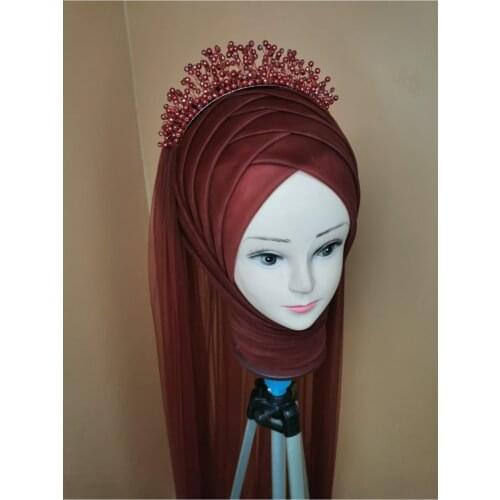 Womens Red Burgundy Color Muslim Hijab Scarf Ready to Wear Turban Islamic Headscarf Female Head Wraps lycra tulle wedding party