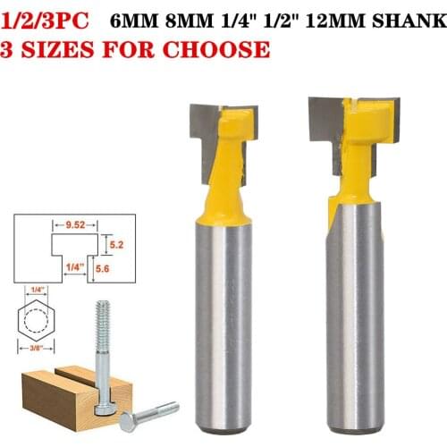 2pcs/set 8mm Shank T-Slot Keyhole Cutter Wood Router Bit Carbide Cutter For Wood Hex Bolt T-Track Slotting Milling Cutters