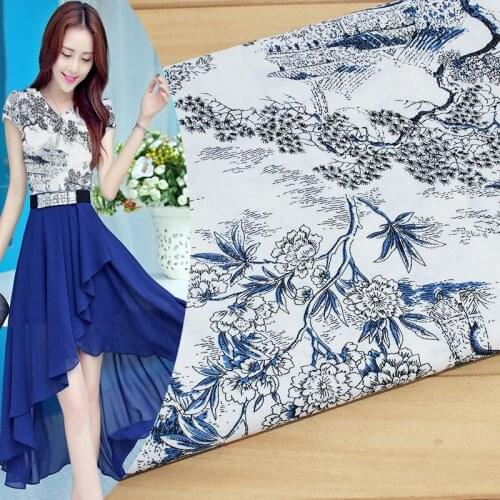 1 Meter Blue&white Porcelain Pattern Printed Plan Cotton Fabric,for Quilting&sewing Dress Shirt Skirt Poplin Material Patchwork