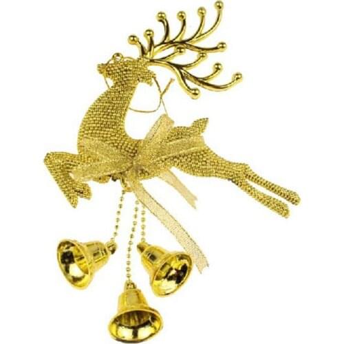 1Pc Gold Sliver Reindeer With Bells Reindeer Deer Elk Christmas Tree Hanging Decoration Nice Baubles With Ring Bell Decor MR0065