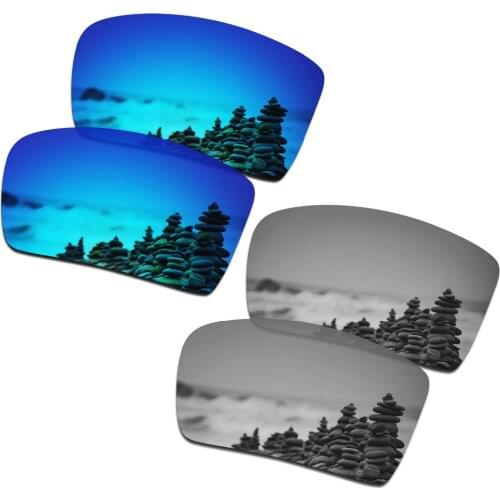 SmartVLT 2 Pairs Polarized Sunglasses Replacement Lenses for Oakley Eyepatch 2 Ice Blue and Silver Titanium