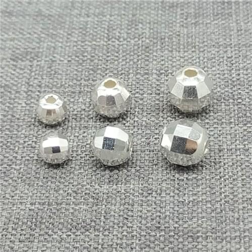 20 Pieces 925 Sterling Silver Faceted Diamond Cut Round Beads 4mm 5mm 6mm
