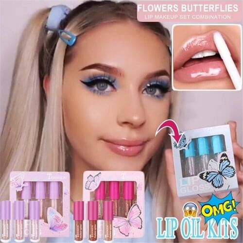 3Pcs/set Lip Gloss Crystal Jelly Lip Gloss Liquid Lipstick Kits Shiny Clear Lip Moisturize Lip Oil Lipgloss Beauty Makeup Set