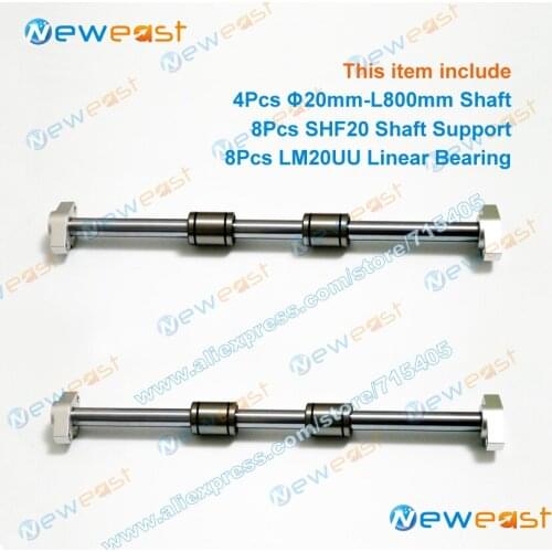 4Pcs diameter 20mm x 800mm Linear Shaft Hardened Rod + 8Pcs SHF20 20mm shaft rail support + 8Pcs LM20UU bearing