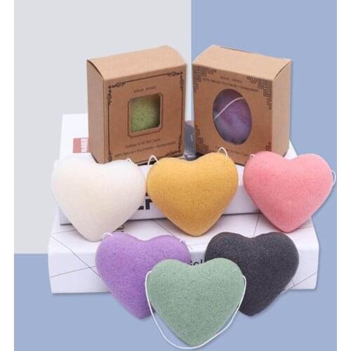 50Pcs/lot High-quality Heart Shape Konjac Sponge 100% Natural Konjac Puff Facial Pore Cleaner Washing Baby Shower Sponge
