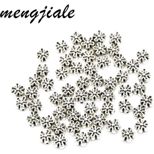 Wholesale 50pcs 7*7mm Flower Charms Beads For Jewelry Making Antique Silver Flower Spacers Beads Charm