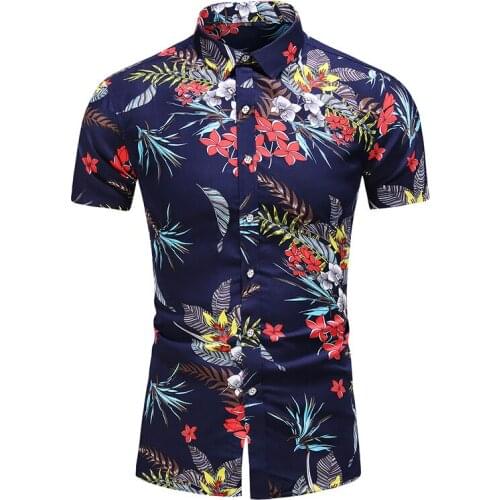 7 Styles High Quality 2020 Slim Fit Summer Mens Short Sleeve Casual Shirt Flower Print Floral Male Blouse