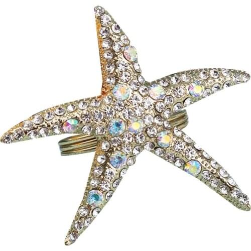 8 Pack Crystal Starfish Napkin Rings,Rhinestone Napkin Ring Napkin Holders for Wedding Party, Beach Table Decor