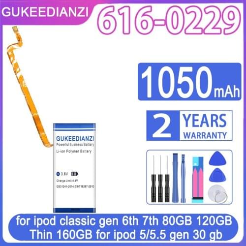 GUKEEDIANZI Battery 616-0229 1050mAh for ipod classic gen 6th 7th 80GB 120GB Thin 160GB for ipod 5/5.5 gen 30 gb gen30