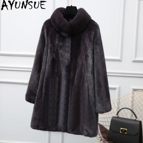 AYUNSUE Real Mink Fur Coat Female Luxury Natural Fur Jackets 2020 Winter Jacket Women Warm Long Coats Korean Outwear MY3682