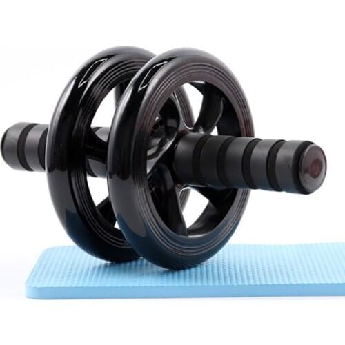 No Noise Gym Abdominal Wheel Ab Rollers with Mat for Exercise Fitness Equipment Accessory Unisex Black Double Wheeled Belly