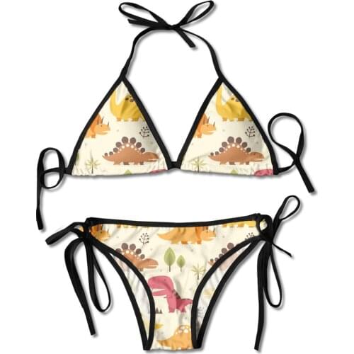 Bikini 2021 Swimsuit Cartoon Dinosaur Bikini Set Floral Print Swimwear Sexy Biquini Bathing Suit Women Bikinis String Beach