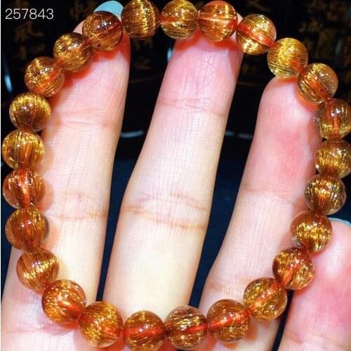 7.5mm Genuine Rare Natural Copper Rutilated Quartz Bracelet Cat Eye Crystal Round Beads Women Man Bracelets AAAAAA