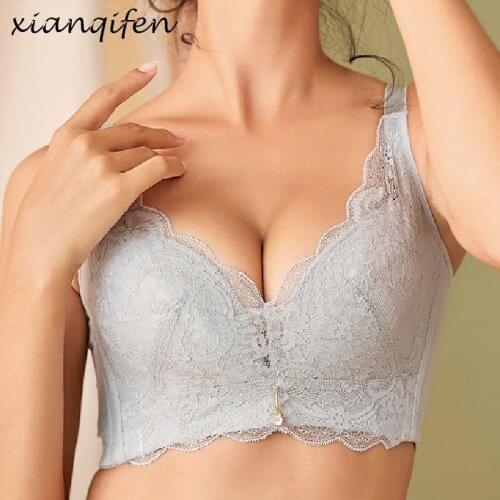 Xianqifen thin wireless bras for women minimizer bralette sexy lace push up brassiere plus size BCD cup 34 36 38 40 intimates bh