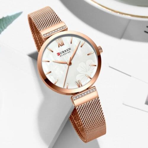 Curren Womens Dress Watches Top Luxury Brand Ladies Quartz Watch Stainless Steel Mesh Wristwatch Reloj Mujer Beautiful Clock