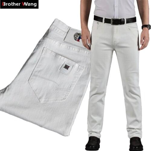 2020 Summer new Mens white jeans Fashion casual Elastic Slim Denim trousers male Brand pants