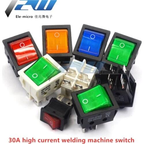 KCD4 Electric Welding Machine Boat Switch with Red Green Blue Yellow Light 30A 250V AC Electric Heater Furnace 4PIN DIP6 T8555