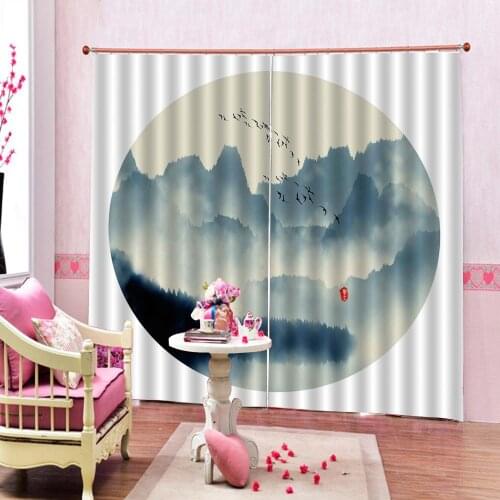 Chinese style Foggy Forest Scenery Curtain For Living room bedroom Blackout Window Drapes Sets 2 Panels With Hooks